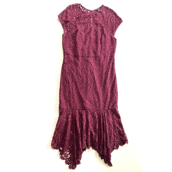Banana Republic Burgundy Bordeaux Kiss Lace Trumpet Midi Dress - Picture 7 of 8